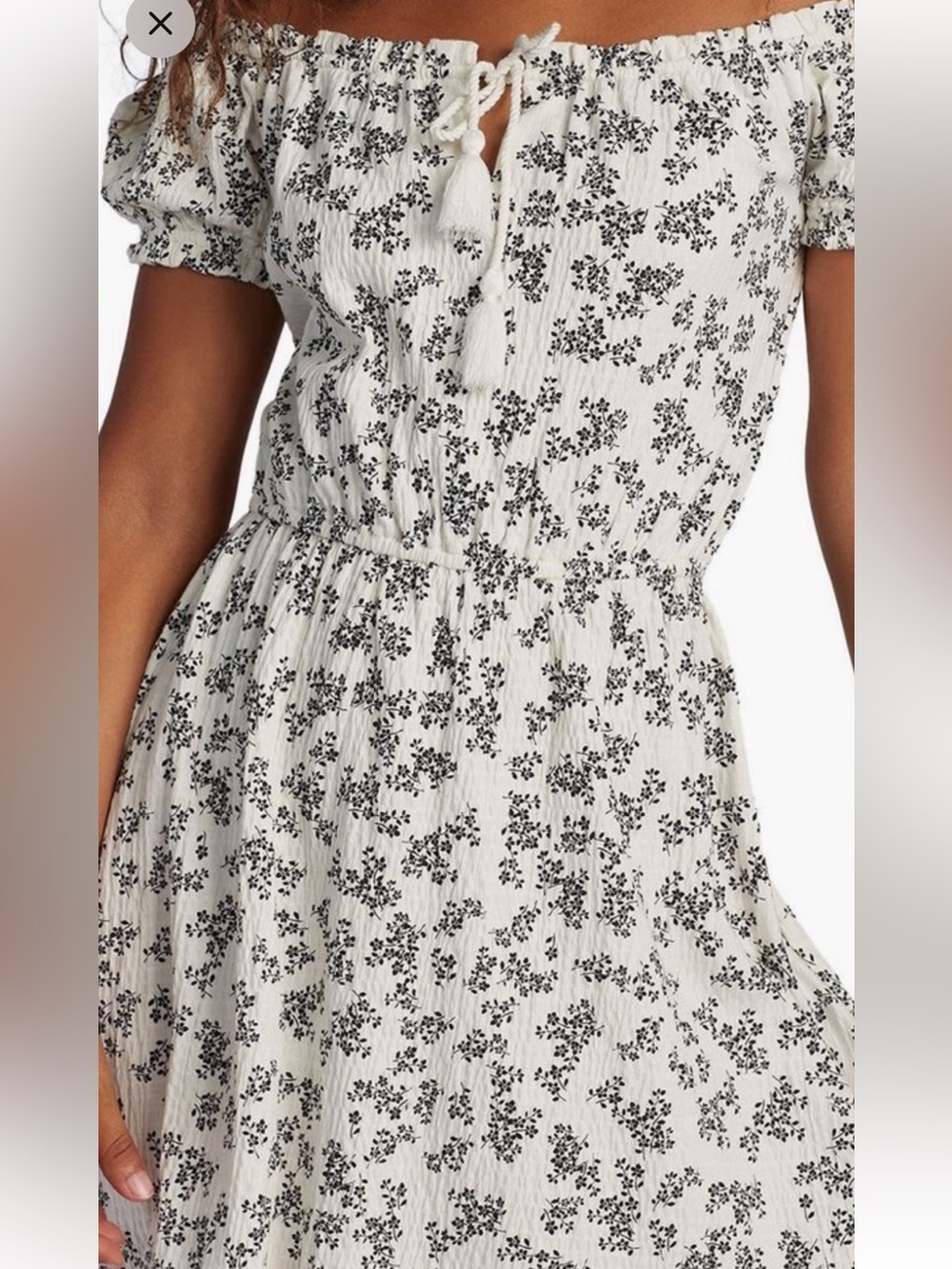NWT Roxy White Dress with Black Floral Print Cotton Blend-Sz L